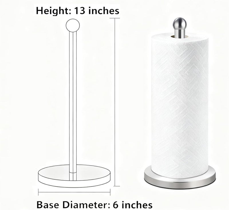 DAWNER Paper Towel Holder Countertop, Freestanding Kitchen Paper Holder Stand, One-Handed Tear, Stainless Steel, Paper Towel Dispenser with Weighted Base for Standard Towel Rolls, Brushed Nickel - Image 2